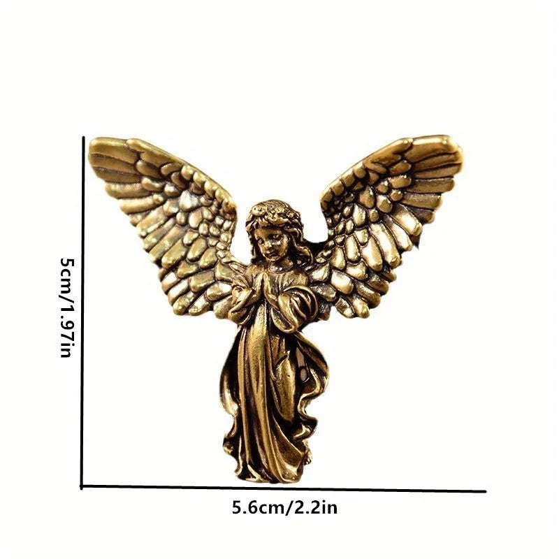 Antique Copper Cupid Statue – Small Brass Angel Figurine for Home Decor