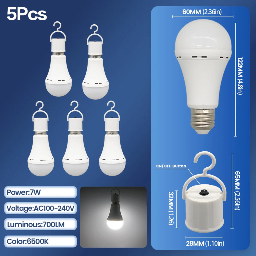 Rechargeable LED Emergency Bulb – Portable 7W Light for Camping and Home Power