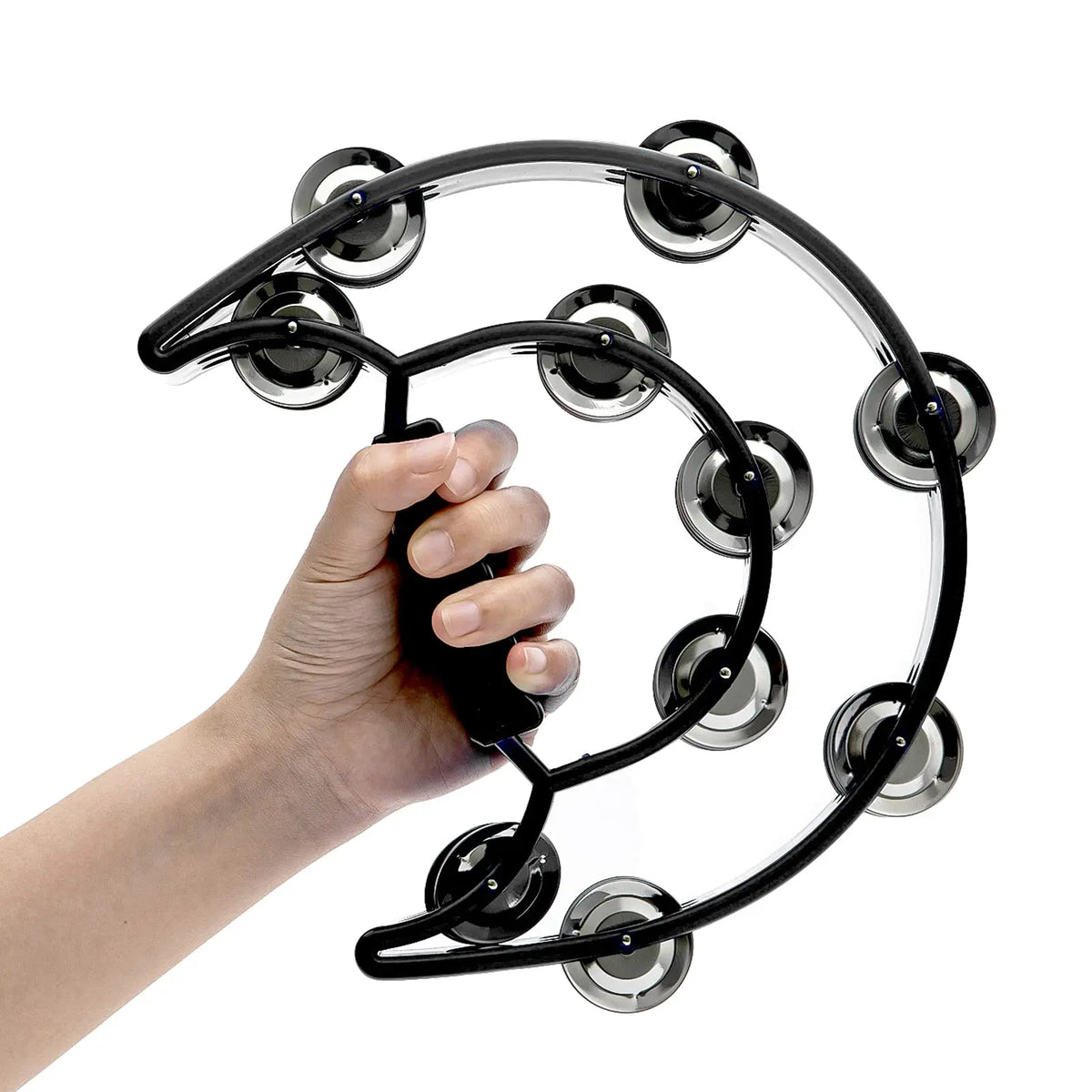 Half-Moon Tambourine – Double Row Metal Jingles for Musical Performances