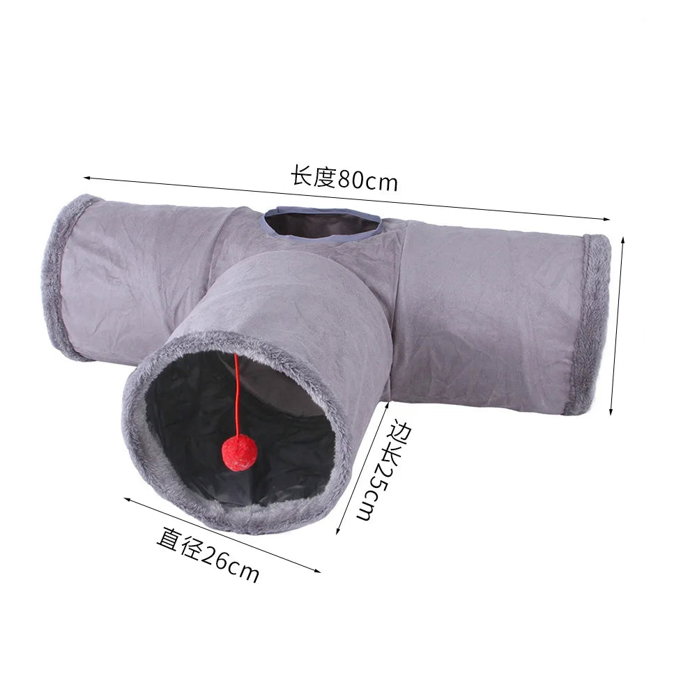 Foldable Suede Cat Tunnel – Porous Interactive Tube for Pet Entertainment