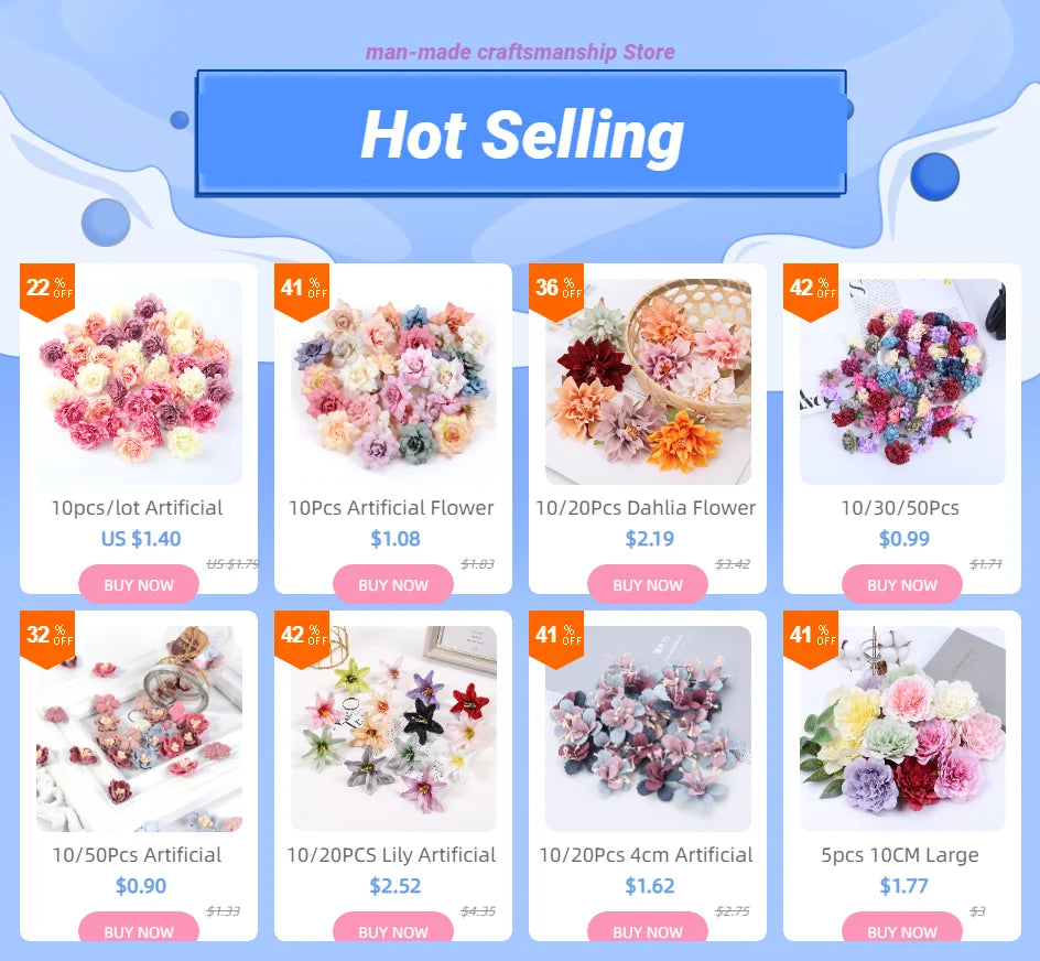Artificial Flower Heads – Silk Craft Supplies for Wedding Home Decoration