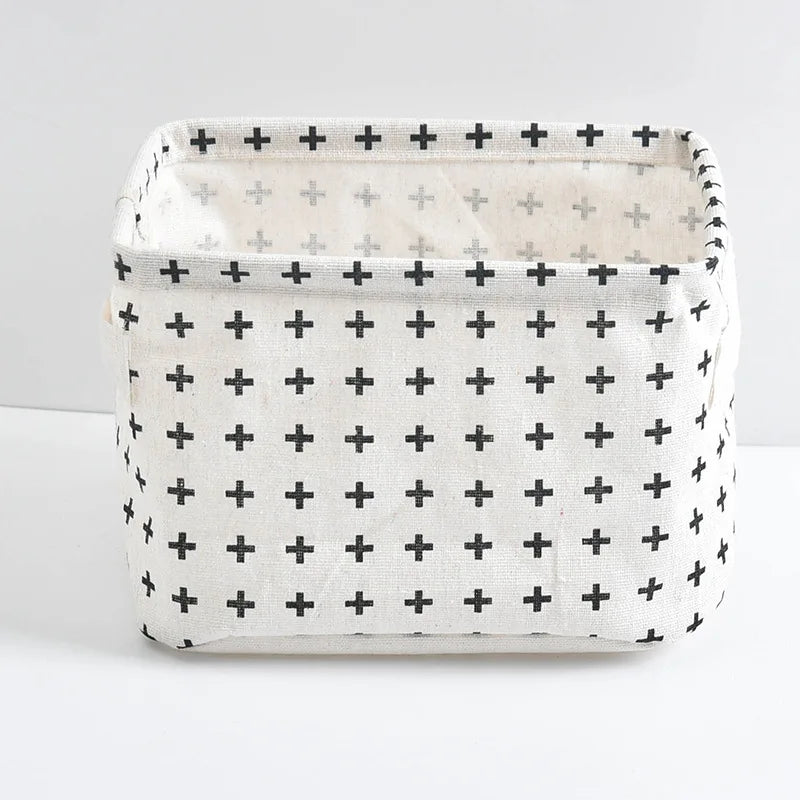 Foldable Cotton Linen Storage Basket – Small Desktop Organizer for Home