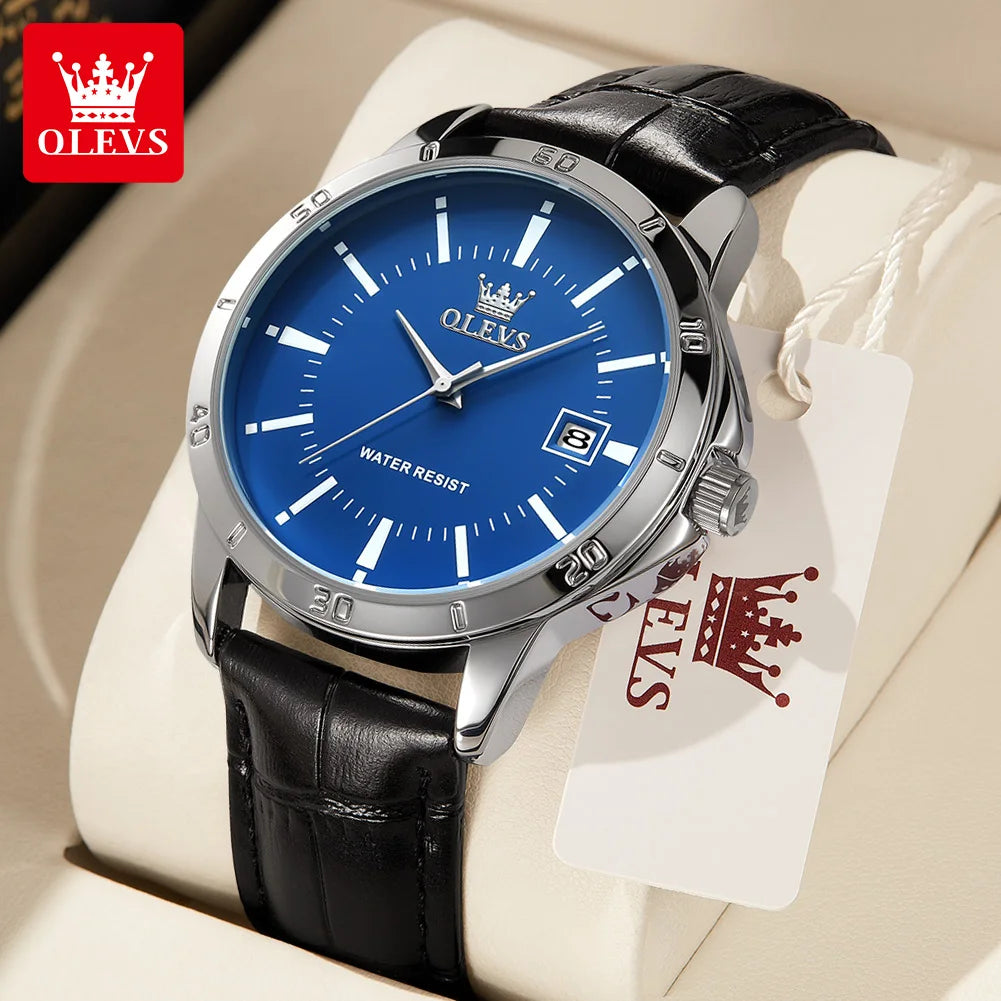 OLEVS Quartz Wristwatch – Leather Strap Classic Date for Men's Business