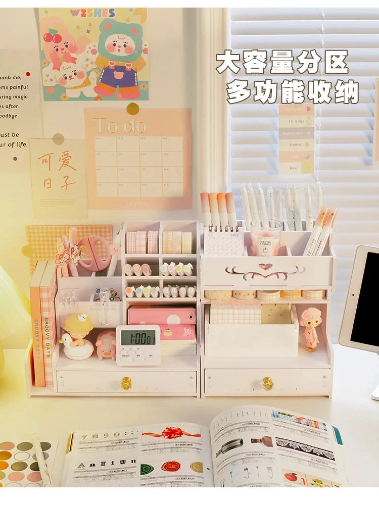 Wooden Desk Organizer – Desktop Stationery Storage for Home Office
