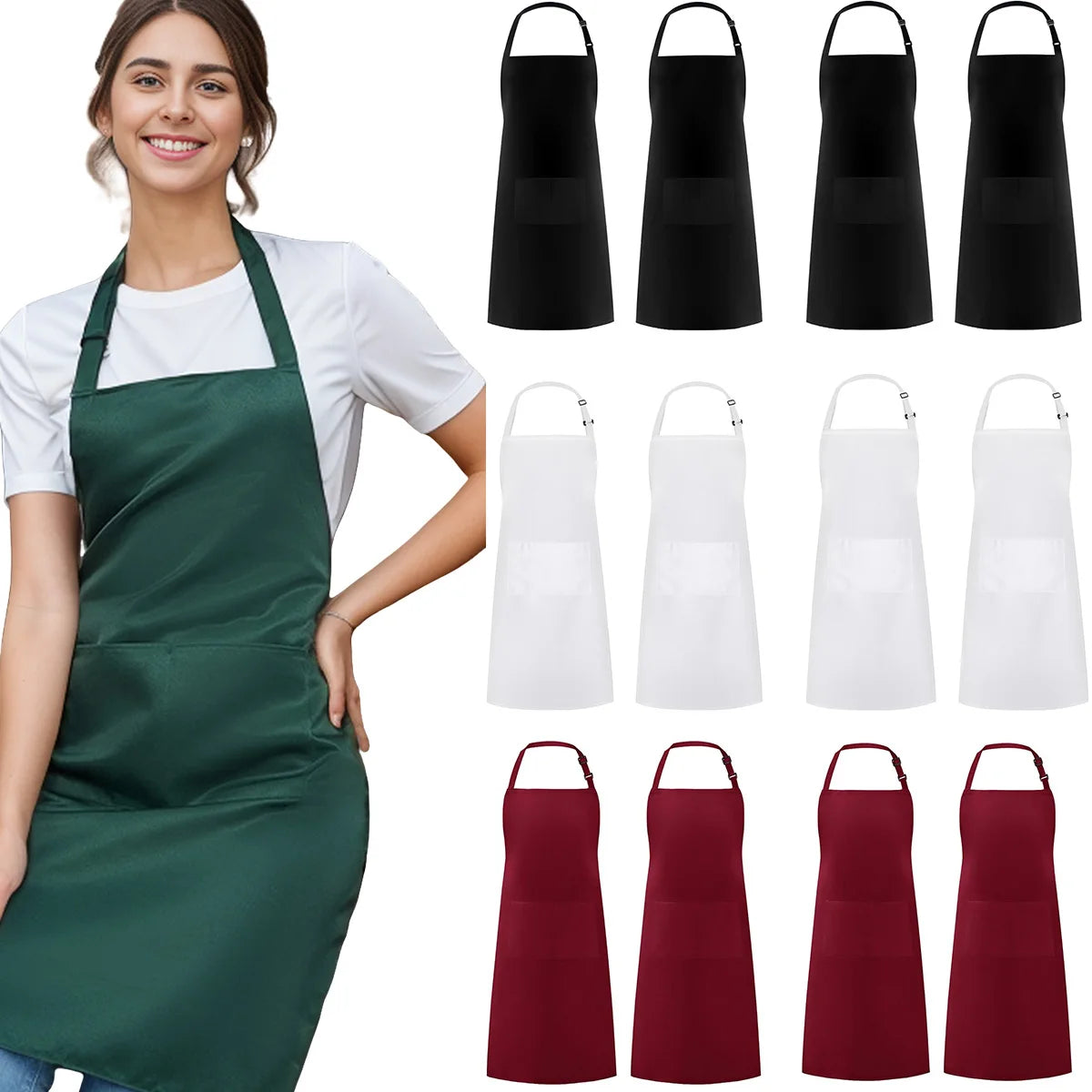 Adjustable Solid Color Apron Set – Kitchen Chef Bib for Men and Women