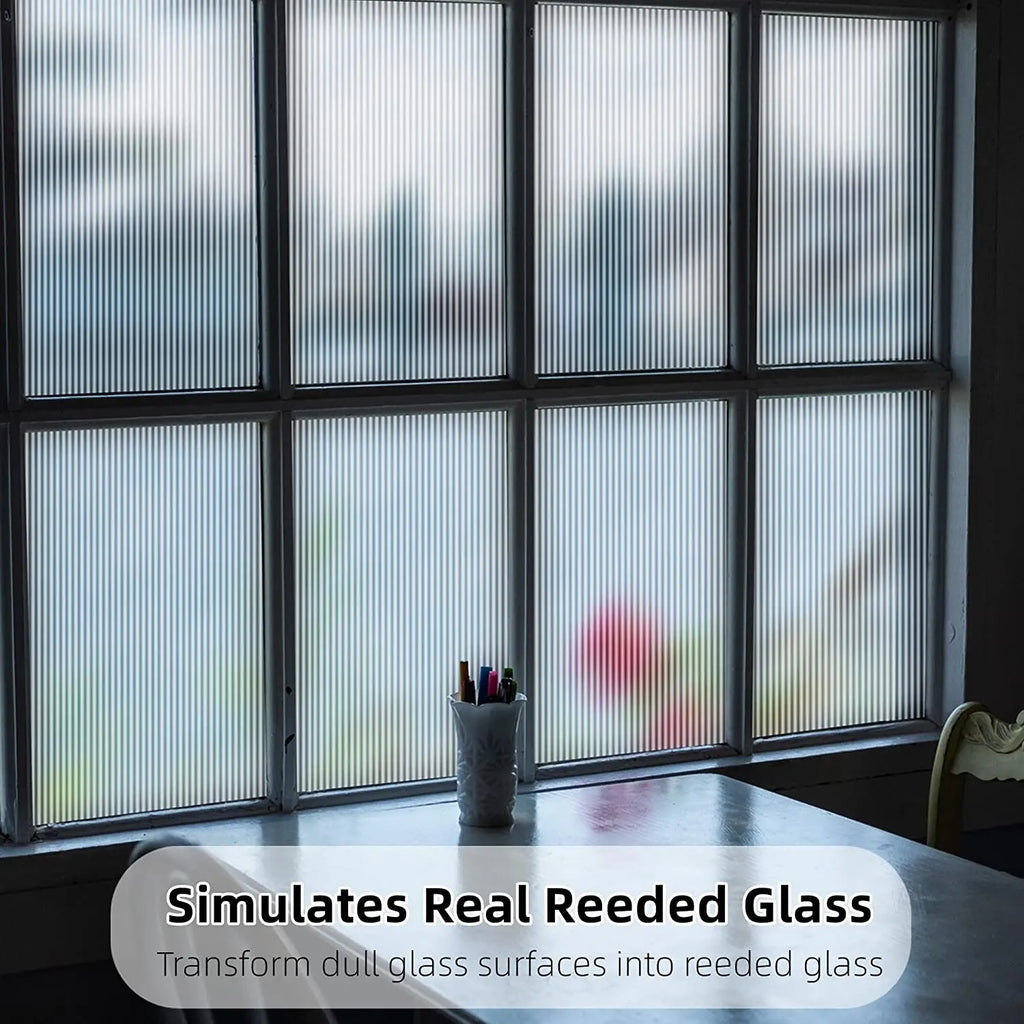 Reeded Glass Privacy Film – 3D Decorative Adhesive-Free Window Decal for Home