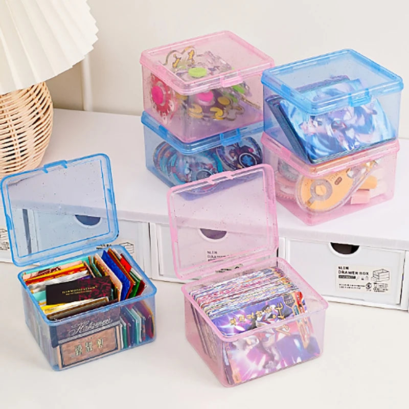 Transparent Plastic Storage Box – Desktop Organizer for Photocards and Stationery