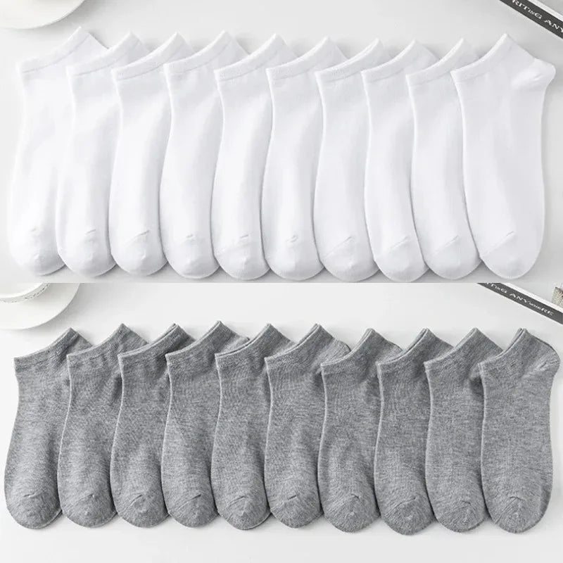 Men's Ankle Boat Socks – Solid Color Sweat-Absorbent Cotton for Business Sport