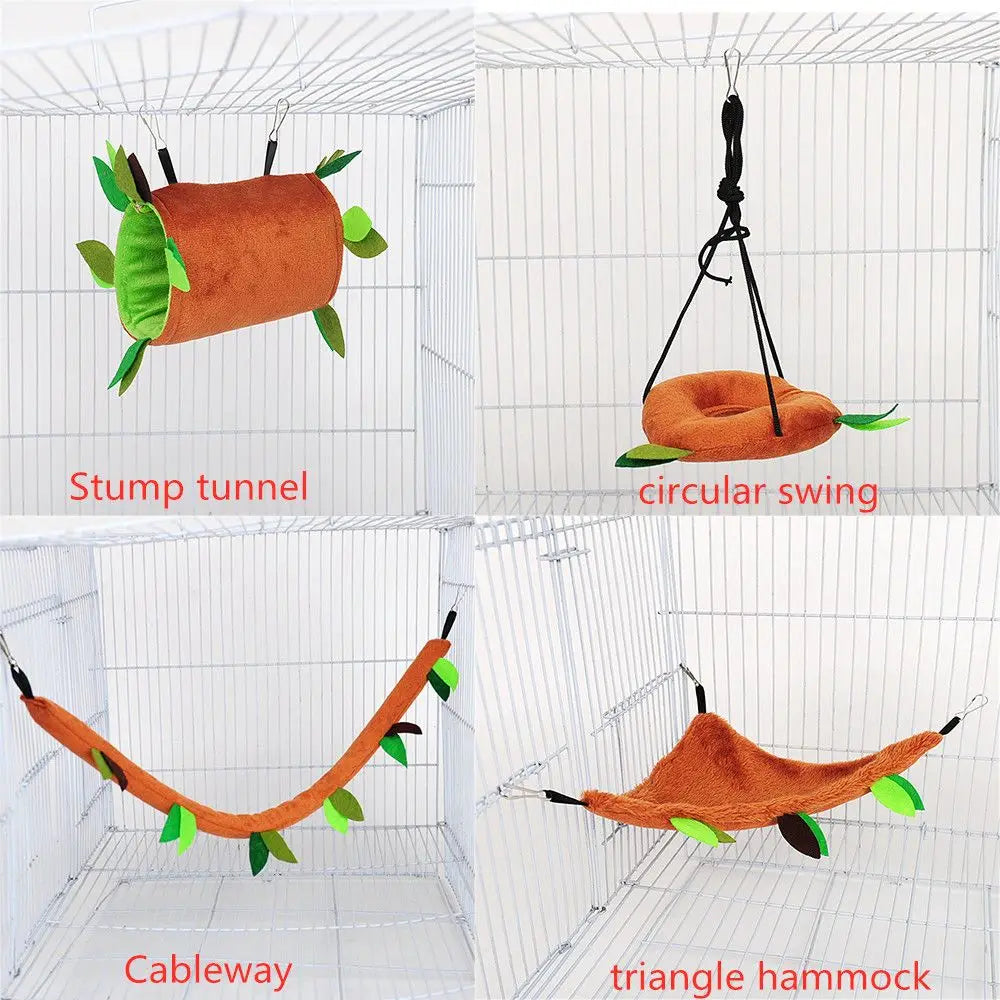 Plush Hamster Hanging Tunnel – Warm Cage Swing Set for Small Animals