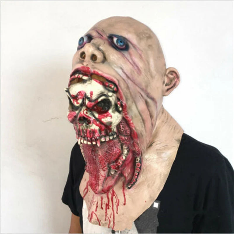 Bloody Skull Latex Mask – Double-Layer Horror Prop for Halloween Cosplay