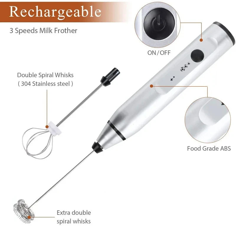 Portable Electric Milk Frother – Handheld USB Whisk for Coffee and Cappuccino