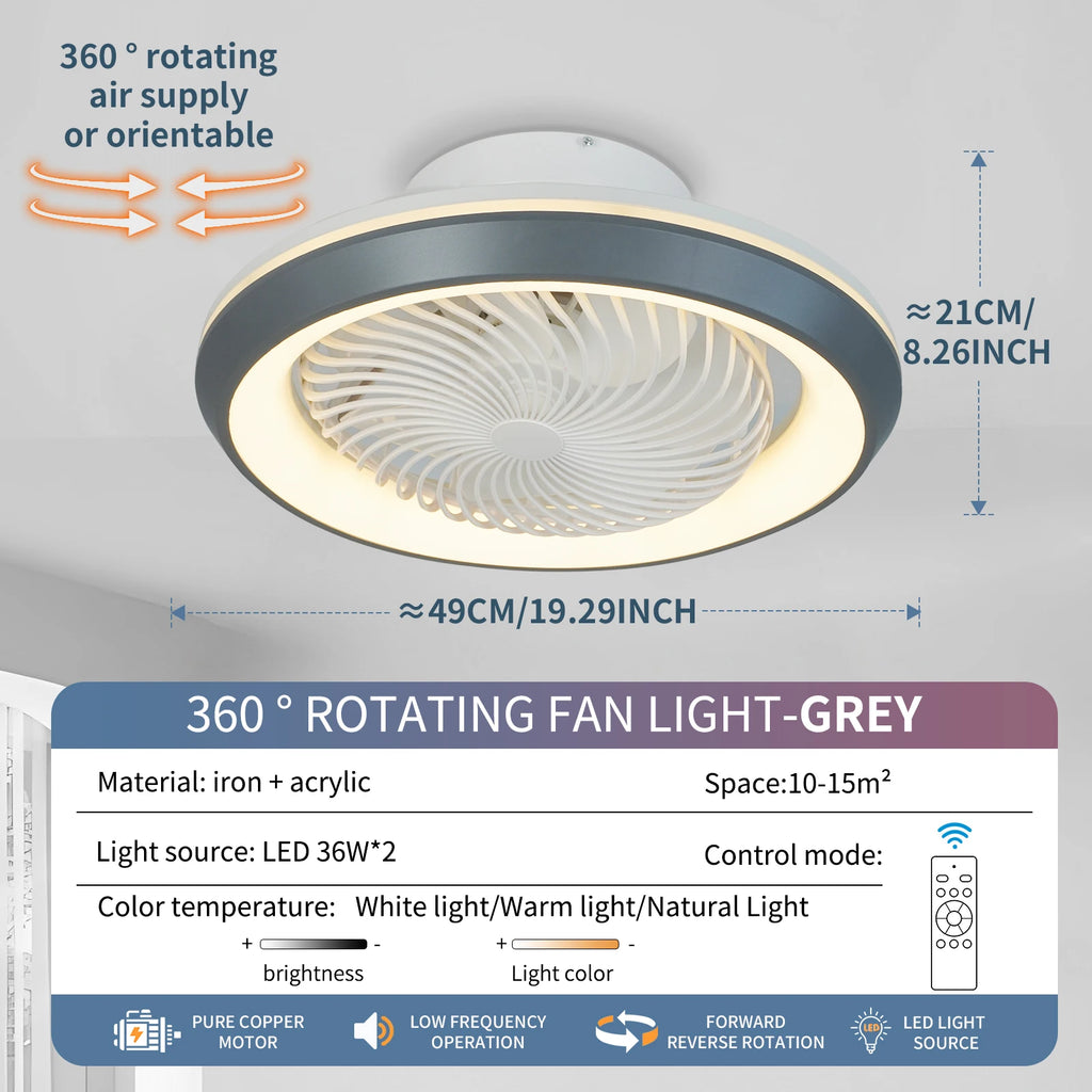 Rotating LED Ceiling Fan – 20 Inch Flush Mount Light for Modern Bedroom