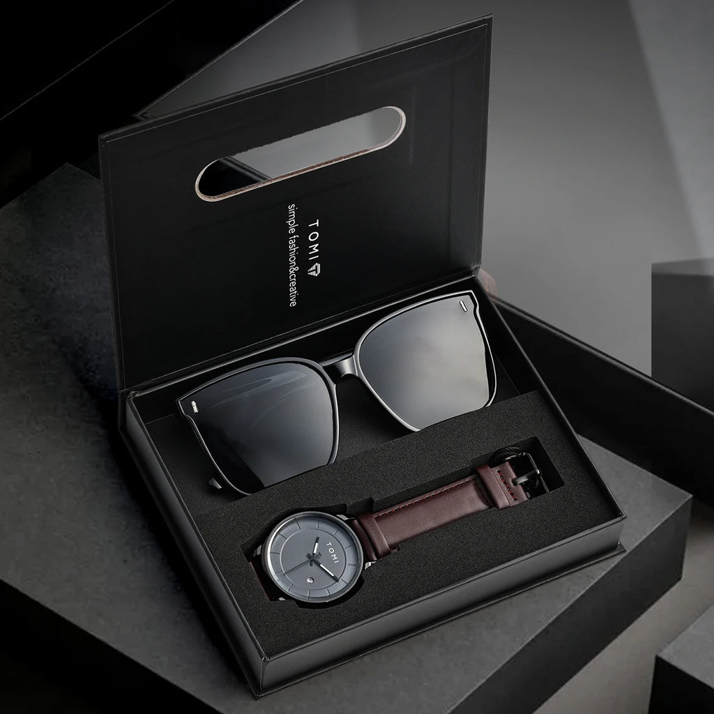 Luxury Quartz Watch and Glasses Set – Fashion Accessory Gift for Men