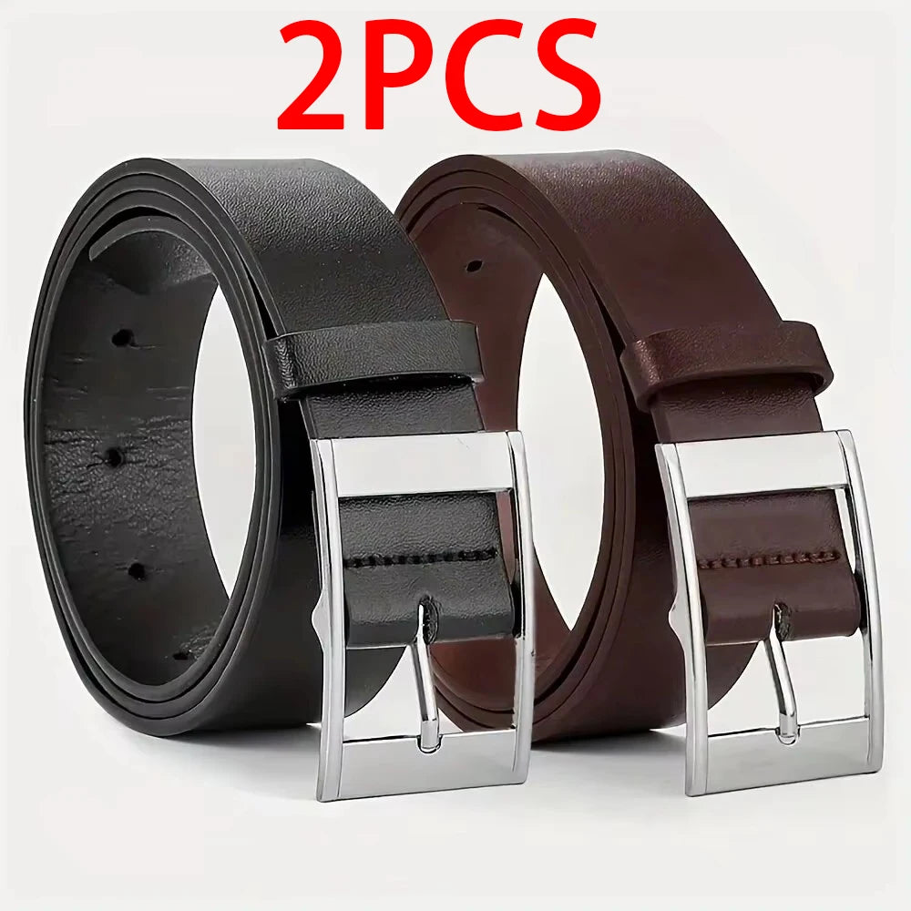 Mens PU Leather Belt – Designer Style Metal Pin Buckle for Casual Jeans