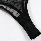 Polka Dot Mesh Lingerie Set – Sheer Underwire Bra and G-String for Women