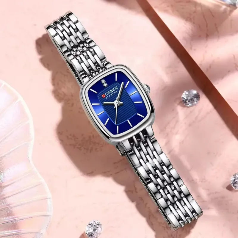 Gold Stainless Steel Quartz Watch – Elegant Square Dial for Business Fashion