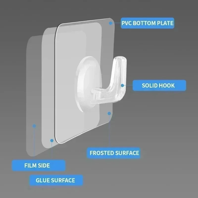 Self-Adhesive Wall Hooks – Transparent Heavy Duty Rack for Kitchen and Bathroom