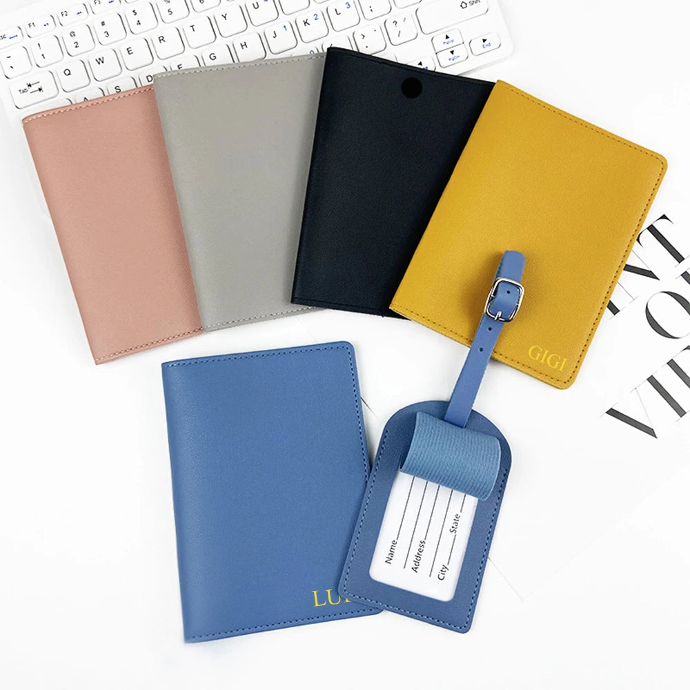 Custom Name Passport Cover Set – Personalized Leather Luggage Tag for Travel