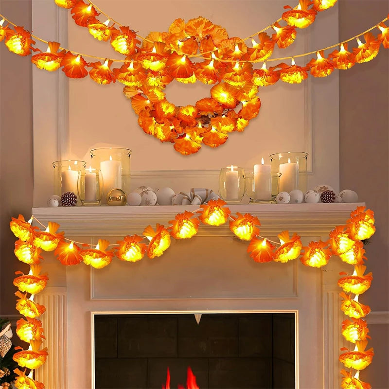 Mexican Marigold Garland LED Lights – Artificial Flower Decor for Day of the Dead