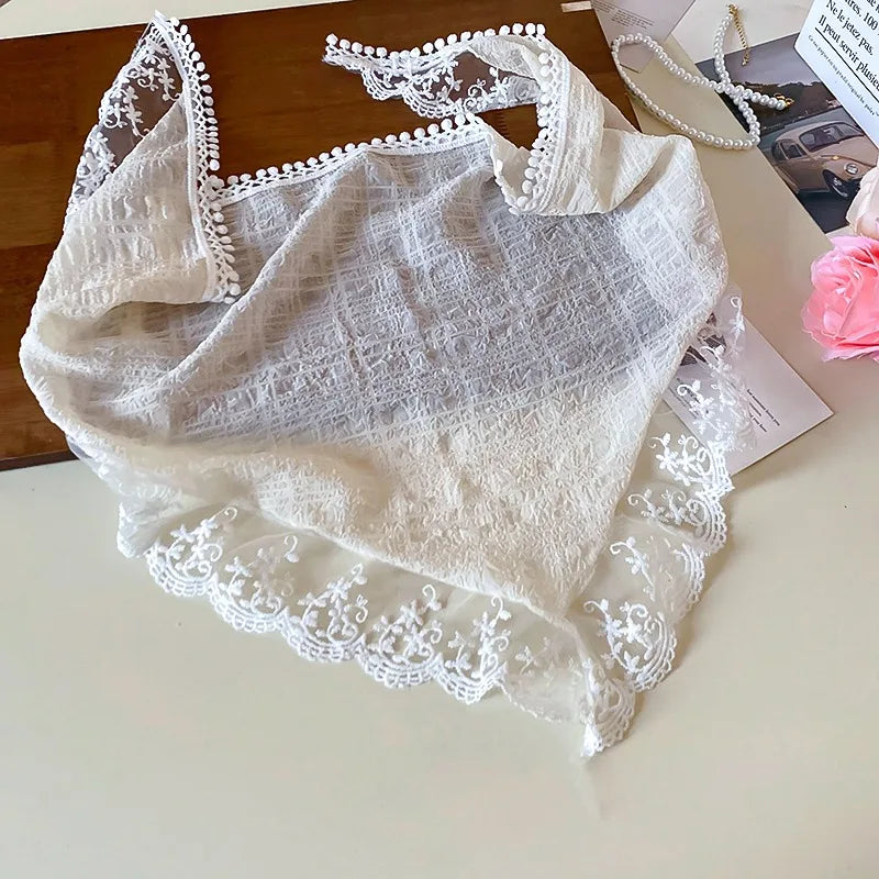 Knitted Lace Flower Hair Scarf – Boho Triangle Headband for Women Hair Styling