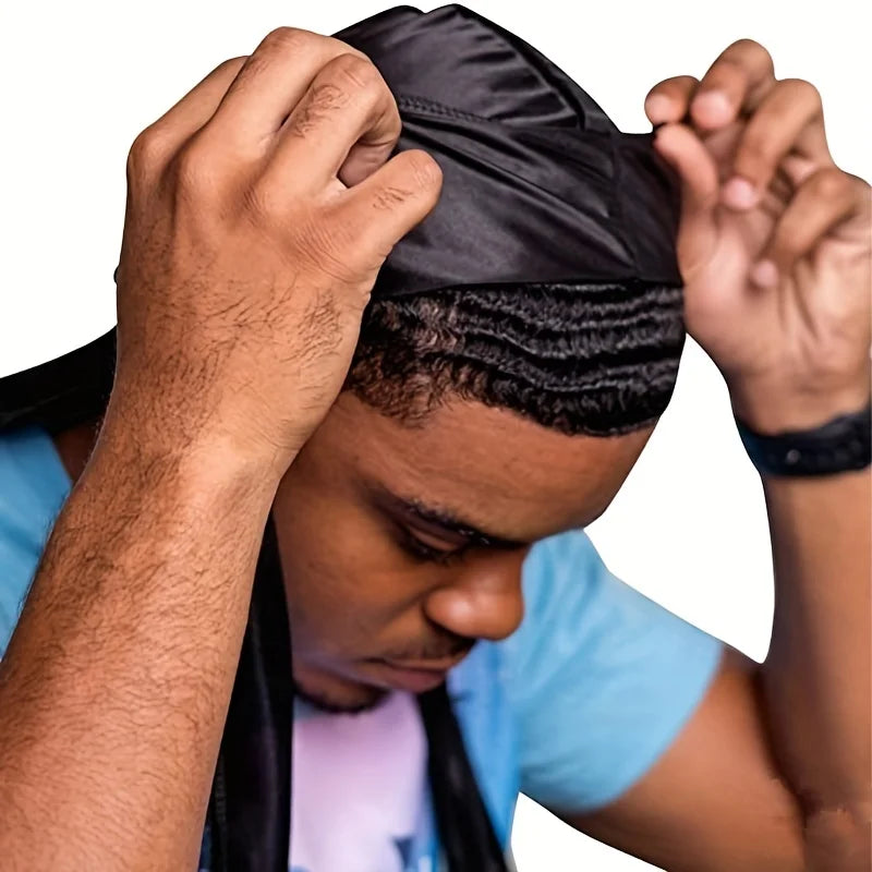Silky Durag Headwrap – Long Tail Wave Cap for Men Hair Maintenance