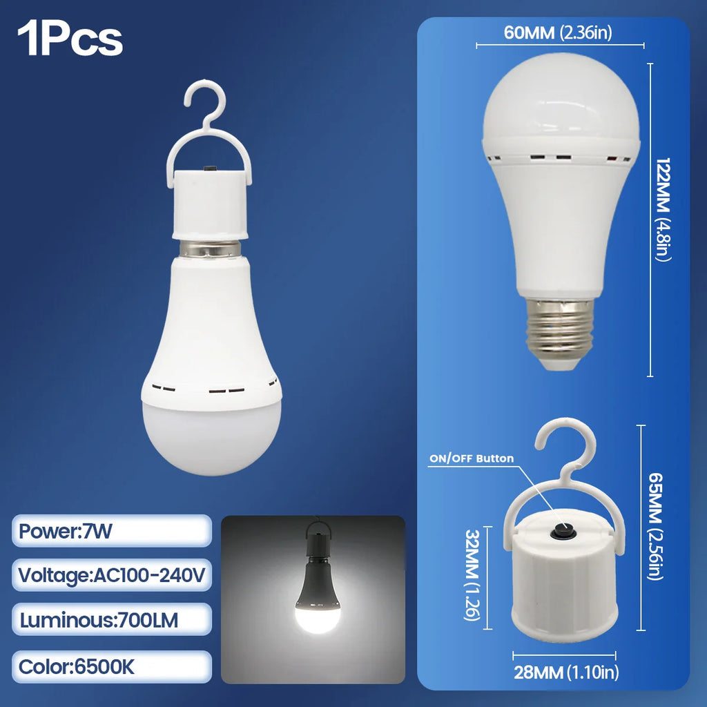 Rechargeable LED Emergency Bulb – Portable 7W Light for Camping and Home Power