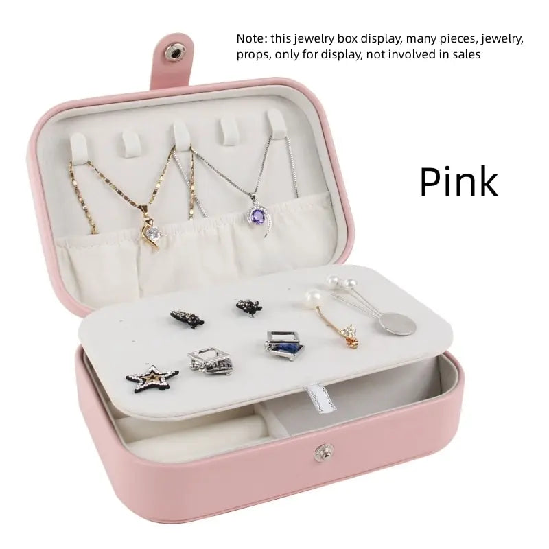 Leather Double Jewelry Box – Zippered Grid Organizer for Travel Storage