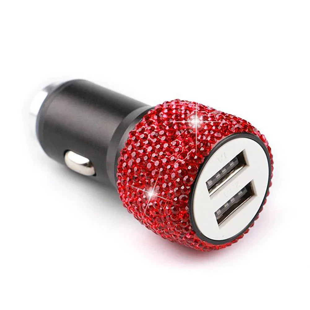 Bling Dual USB Car Charger – Diamond Fast Adapter for Women Interior Decor