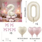 40-Inch Cream White Number Balloon Set – Heart Foil Decor for Kids Birthday