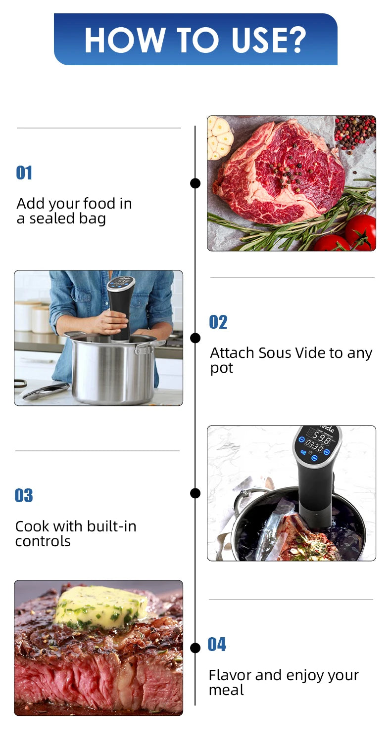 Sous Vide Immersion Cooker – 1100W Digital Waterproof Device for Precision Cooking