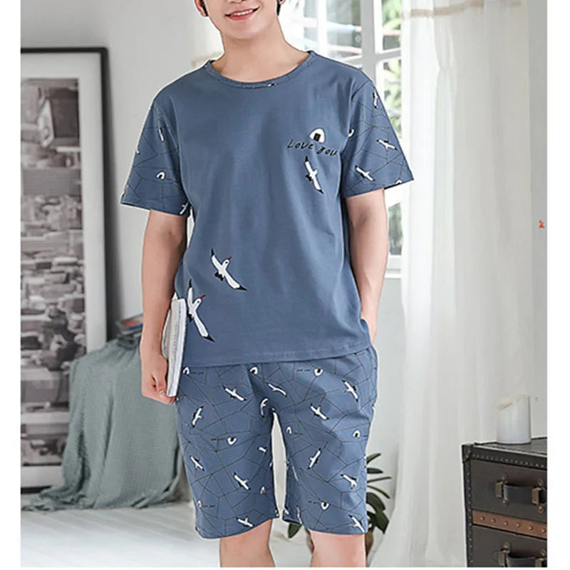 Striped Bear Pajama Set – Breathable Cotton Loungewear for Men