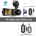 4K Dash Cam – Front and Rear WiFi Video Recorder for Vehicle Parking Safety