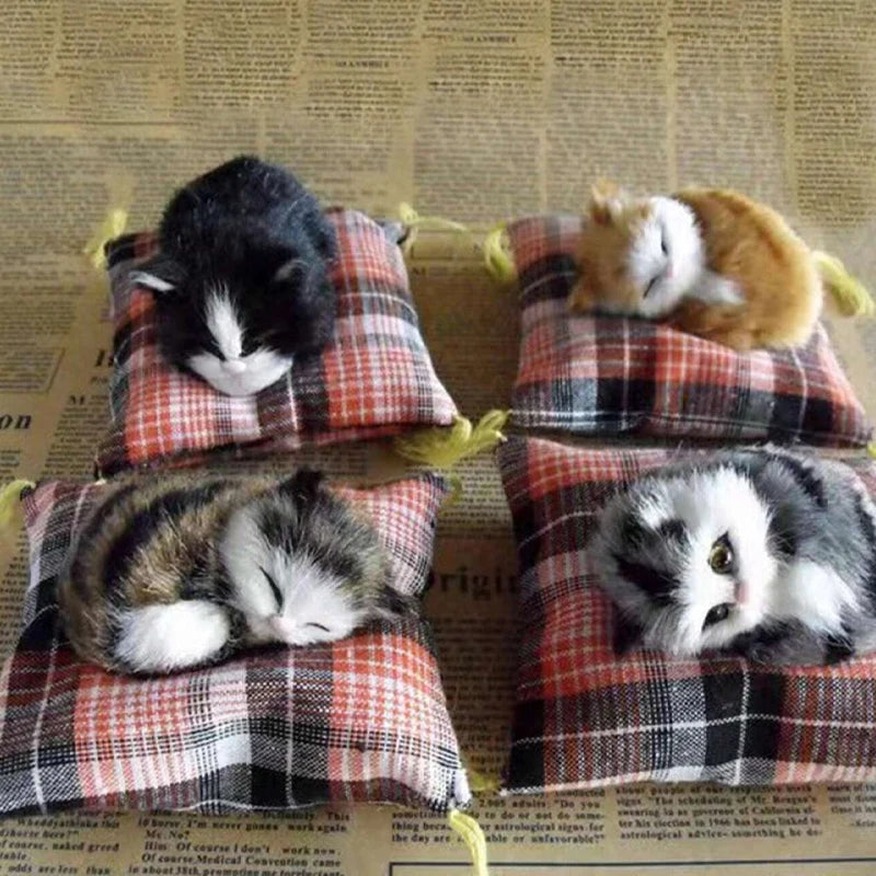 Realistic Plush Cat Figurine – Sleeping Animal Ornament for Desktop Decor