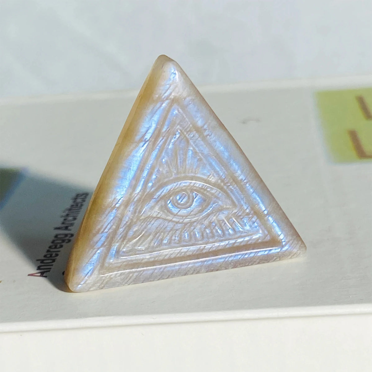 Carved Moonstone Evil Eye Figurine – Blue Flash Crystal for Home Decor