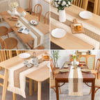 Boho Linen Table Runner – Rustic Macrame with Tassels for Farmhouse Decor