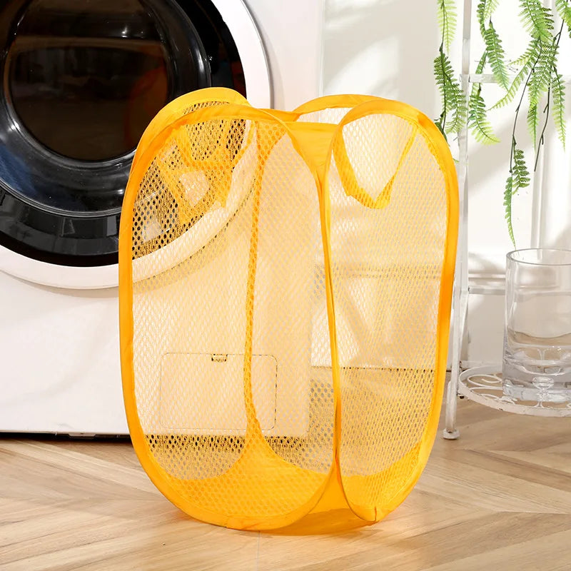 Mesh Foldable Laundry Basket – Minimalist Monochrome Hamper for Bathroom
