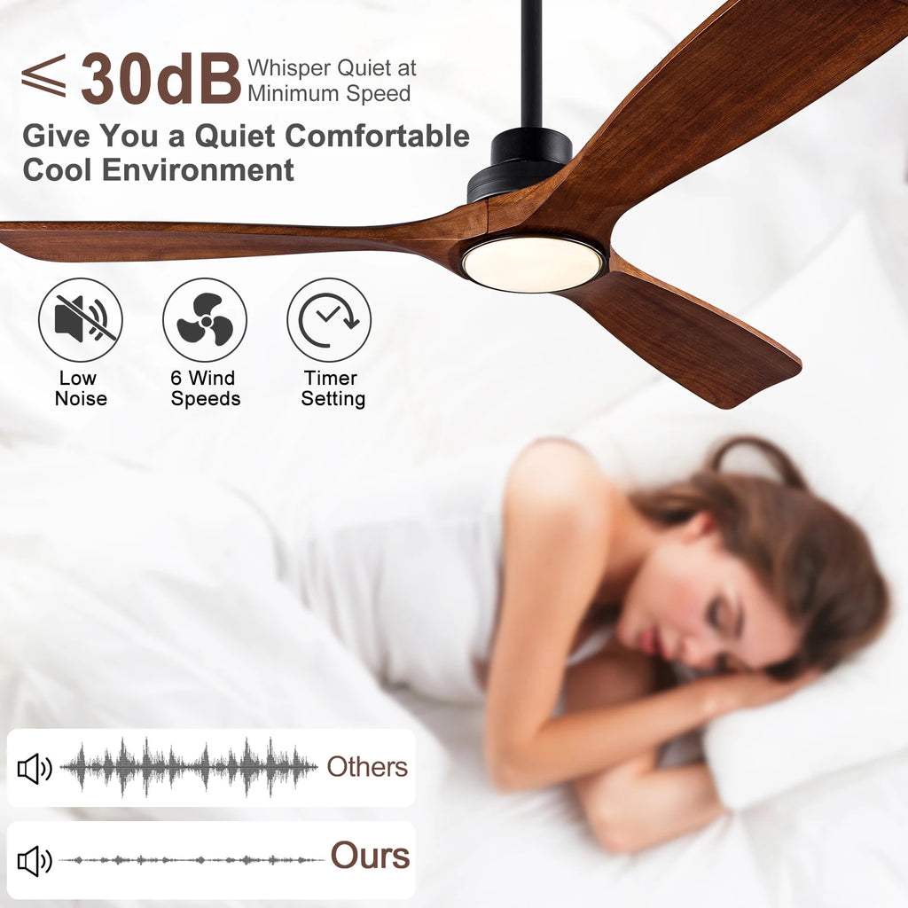 Wood Ceiling Fan with Remote – Quiet DC Motor for Living Room Home Decor