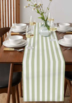 Sage Green Striped Table Runner – Minimalist Decor for Dining Room Tables