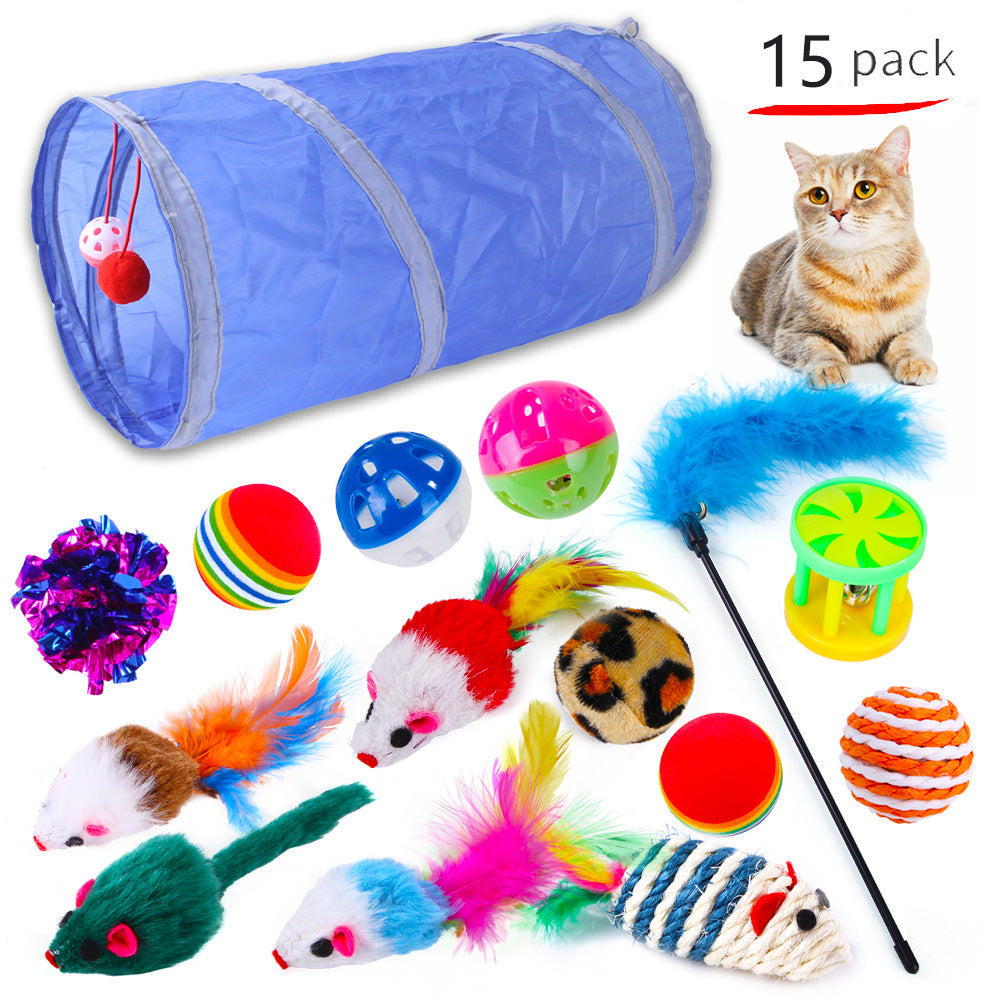 Interactive Cat Play Tunnel – Foldable Mouse and Fish Toy Set for Pets