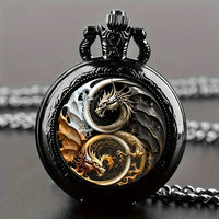 Vintage Dragon Pocket Watch – Quartz Necklace Pendant for Men and Kids