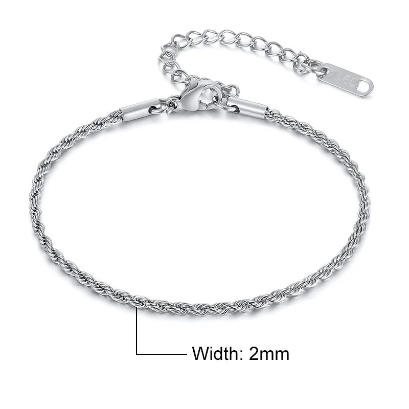 Stainless Steel Rope Chain Bracelet – Unisex Twisted Link Jewelry for Gift