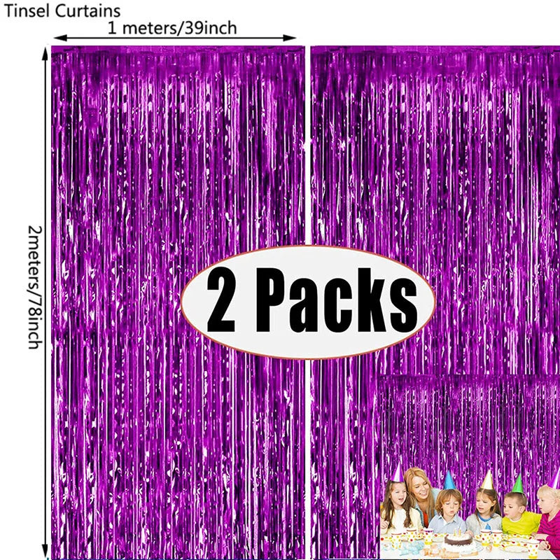 Metallic Foil Tinsel Fringe Curtains – Silver Backdrop for Party Decoration