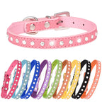Rhinestone Leather Dog Collar – Adjustable Pet Accessory for Small and Medium Pets