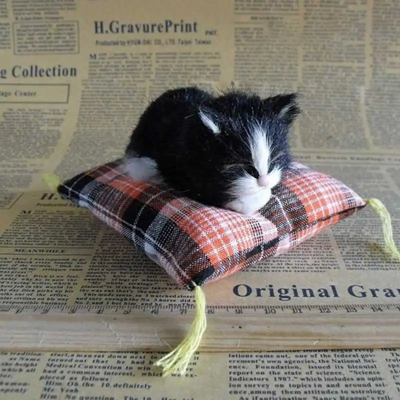 Realistic Plush Cat Figurine – Sleeping Animal Ornament for Desktop Decor
