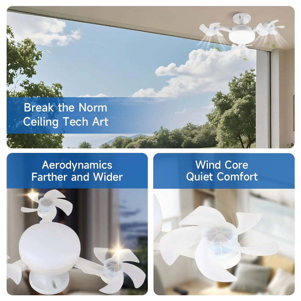 Silent Ceiling Fan Light – Remote Controlled E27 Lamp for Bedroom Living Room