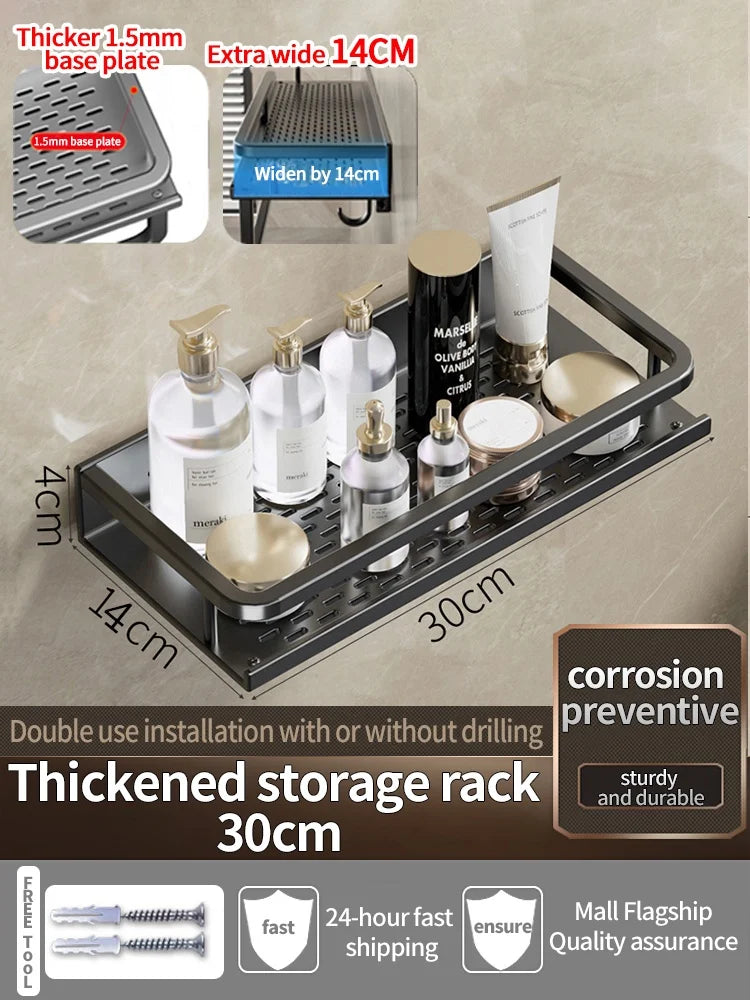 Aluminum Bathroom Shelf – Wall Mounted Storage Rack for Kitchen and Shower