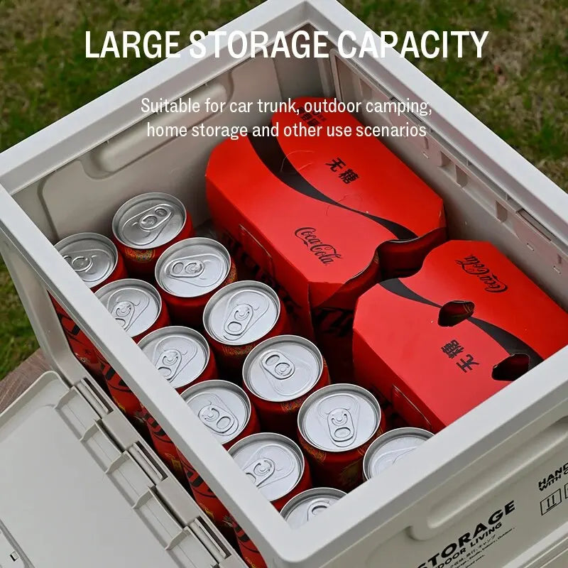 Folding Storage Box – Wooden Lid for Camping and Car Trunk Organization