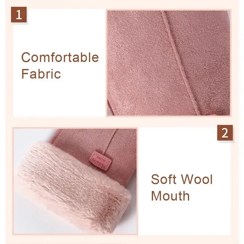 Women Suede Touchscreen Gloves – Thick Plush Lined for Winter Outdoor Wear