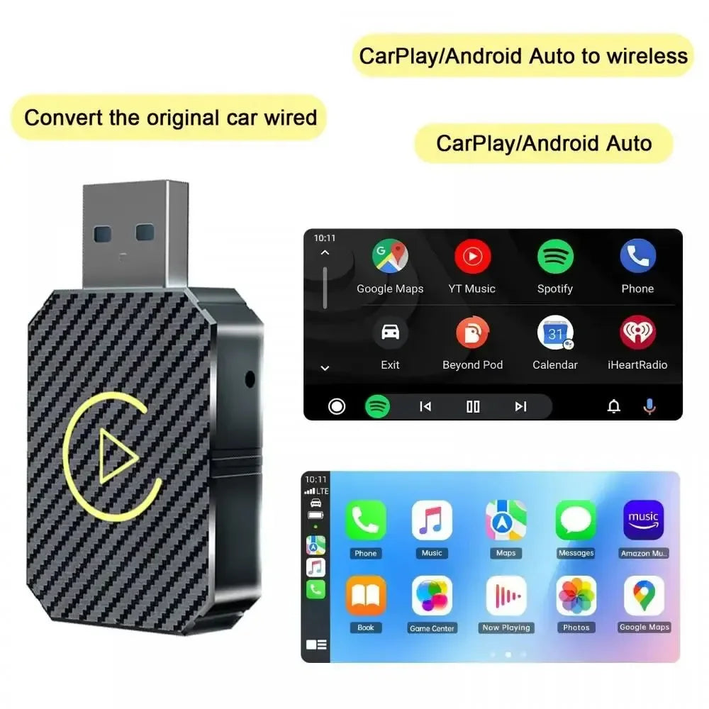 Wireless CarPlay and Android Auto Adapter – 5GHz USB Plug and Play for Cars