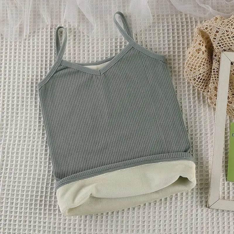 Velvet Corset Tank Top – Slim Fleece Winter Base Layer for Women